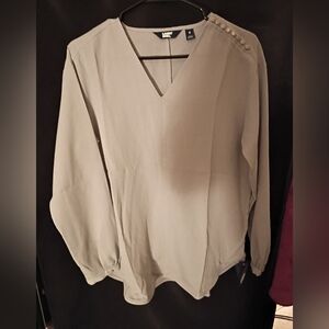 Brand New Lands' End V-Neck Blouse - Light Gray